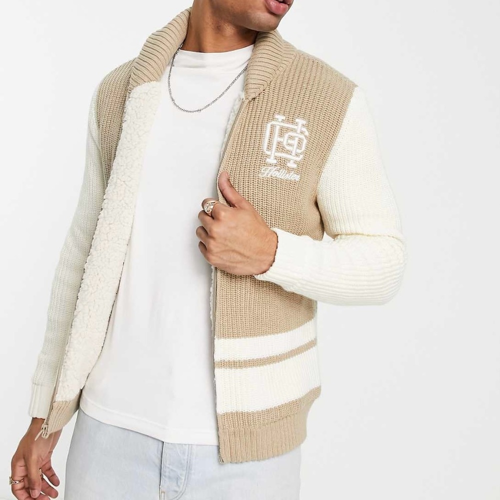 Hollister Monogram Logo Sherpa Lined Shawl Collar Cardigan Men’s Large